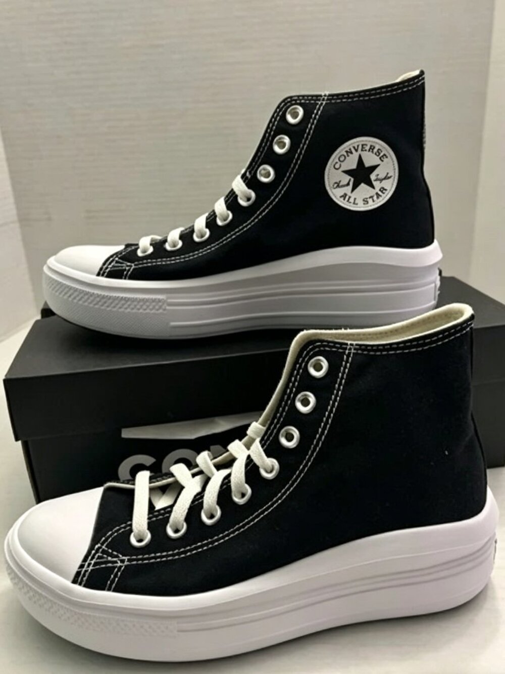 Size 9.5 Women’s- Converse Chuck Taylor All Star Move High Black White W (6LZ) - Picture 3 of 4